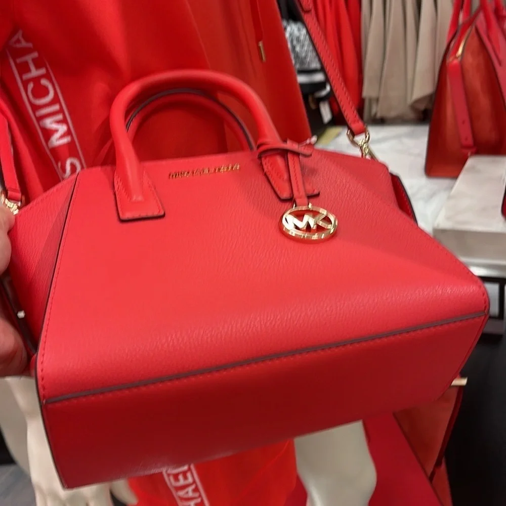 Michael Kors Avril Small Signature PVC Top Zip Satchel Crossbody Bag